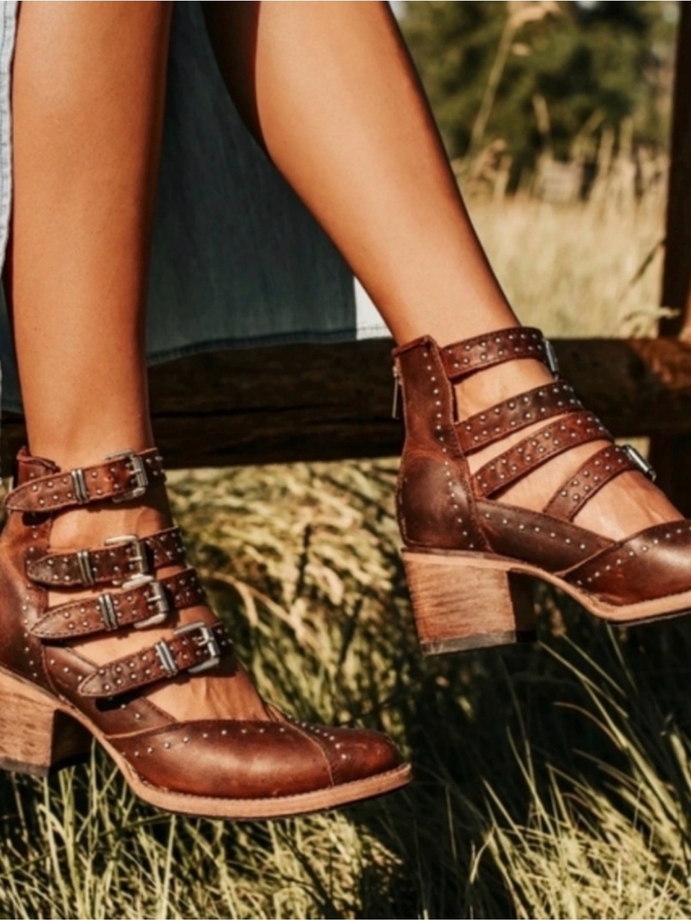 Freebird Felicity Boot 8 Cognac Brown Strap Buckle Western Bohemian Cowgirl Chic